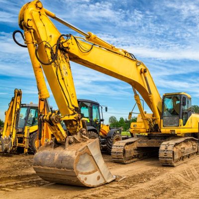 Road construction machinery on the construction of highway S6, Koszalin, Poland